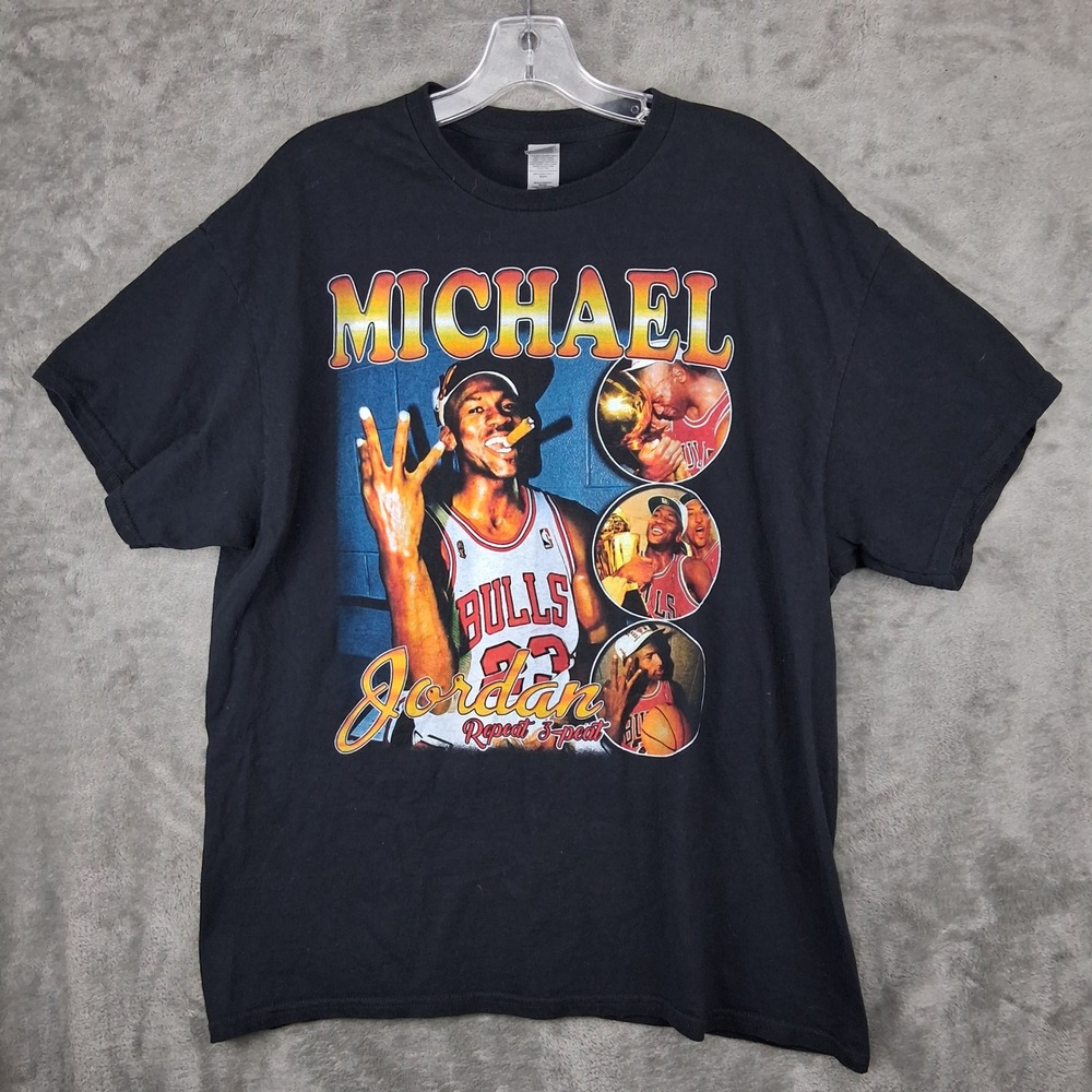 Michael Jordan Chicago Bulls Repeat 3-peat T-Shirt Black Mens XL Graphic Gildan